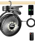 Six Inch Portable Hanging RV Tent Fan With Remote Control LED Light And Timer 10000mAh Battery Delivers Up To 40 Hours