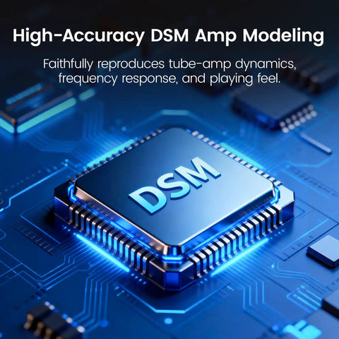 Close-up of DSM chip for Tiny Stomp Multi Effects Guitar Pedal With 125 Effects 99 Presets 10 Modules, illustrating high accuracy amp modeling.
