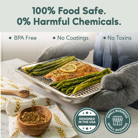 Quarter Sheet Pan With Wire Rack Set For Oven Use baking fish and asparagus, premium aluminum sheet with stainless steel rack