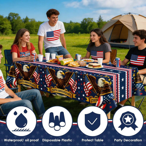 4th Of July Tablecloth 250th Anniversary Patriotic American Flag Design Two Pack For Memorial Day Outdoor Home Patio Decor