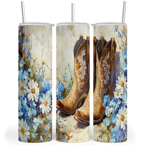 Dope 20 Oz Tumbler Sublimation Wrap Bundle With Ready To Press Transfers For Straight And Skinny Tumblers, cowboy boots design