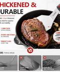 Two Piece Stainless Steel Spatula Set With Thick 1.2mm Metal Turners And Silicone Handles lifting steak in skillet