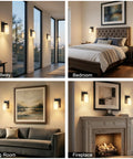 Modern Matte Black Wall Sconces Set Of Two Double Clear Glass Vanity Lights With Upward Downward Mounting For Bathroom Bedroom Decor in living spaces