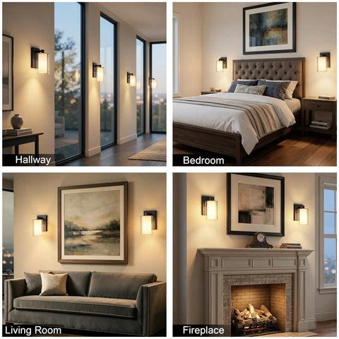 Modern Matte Black Wall Sconces Set Of Two Double Clear Glass Vanity Lights With Upward Downward Mounting For Bathroom Bedroom Decor in living spaces