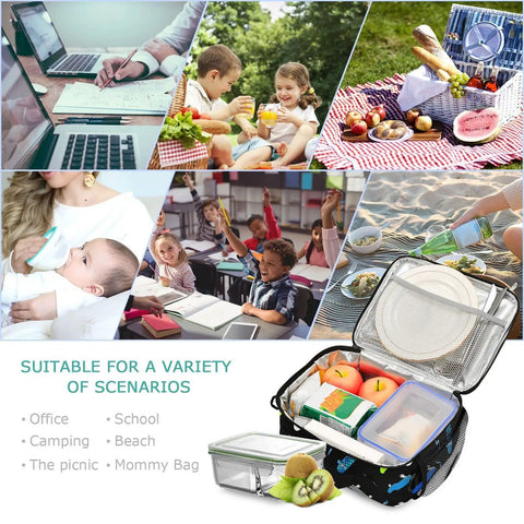Insulated Lunch Box For Kids And Teens With Skateboard Dope Lightning Bolt Print, open cooler tote with mesh pockets