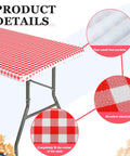 3 Pack Red And White Checkered Picnic Tablecloths, Fitted Rectangular Vinyl With Flannel Backing, Waterproof Table Cover details