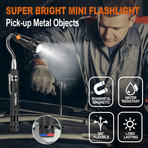 Mechanic using Telescoping Magnetic Pick Up Tool With 1 lb And 15 lb Pickup Rod, Round And Square 360 Swivel Adjustable Inspection Mirror.