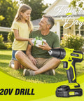 20V Cordless Drill Set With 3 By 8 Inch Chuck All In One Dual Speed LED Light 43 Piece Bit Kit Impact Driver Included Lightweight 1.8 Lb Ergonomic