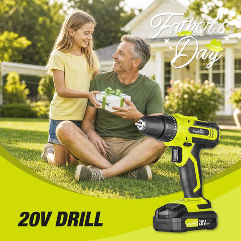 20V Cordless Drill Set With 3 By 8 Inch Chuck All In One Dual Speed LED Light 43 Piece Bit Kit Impact Driver Included Lightweight 1.8 Lb Ergonomic