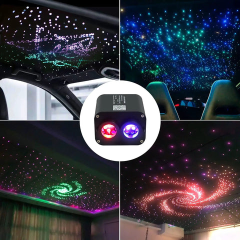 Dual Color Twinkle Fiber Optic Star Headliner Kit For Cars, 600 Pcs, 9.8ft Length, 0.03in strands, 20W lights with app