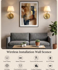 Battery Operated Wall Sconces Set of 2, Wireless Wall Lights with Rechargeable Battery, Smart Display & Remote, Dimmable Cordless Wall Lamps with 12 RGB Colors for Bedroom,Living Room,Hallway Decor in stylish home setting.