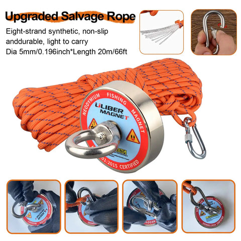 Beast Mode Heavy Duty 400 Lbs Neodymium Fishing Magnet Kit With 20M Nylon Rope Non Slip Gloves For River And Lake Salvage Treasure Hunting Durable NiCuNi Plated Magnet For Serious Metal Retrieval