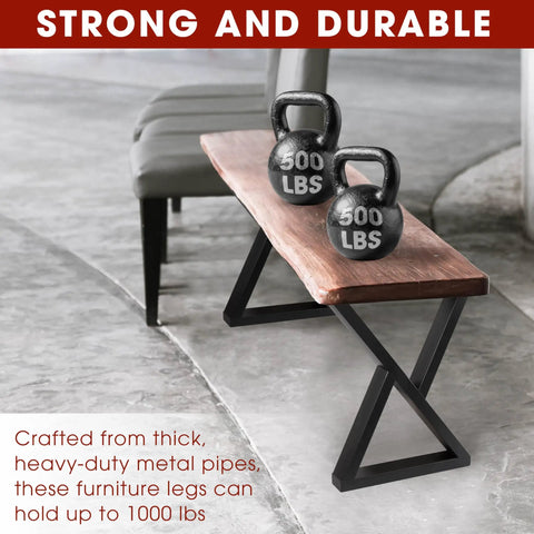 Beefy 16 Inch Heavy-Duty Metal Table Legs Set Of 2 Black With Double Triangle Z Shape Design supporting 1000 lbs bench
