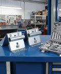 2 Piece Adjustable Garage Door Top Bracket Kit Made Of Galvanized Steel With Anti Oxidation Finish, in workshop setting