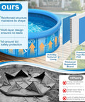 Comparison of blue foldable 47-inch kiddie pool with sprinkler canopy and pop up mosquito net next to collapsible design on deck.