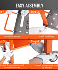 Rugged 36 By 18 Inches Welding Table On Wheels With 1200 Pound Load Capacity assembly instructions, showing steps for installation