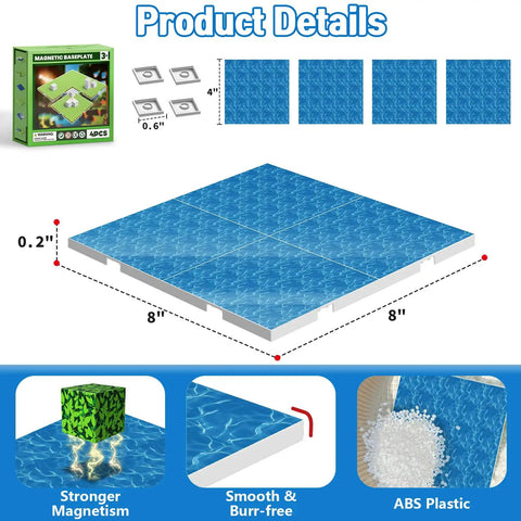 Magnetic Base Plate Set Four Blue 4x4 Plates For Minecraft Magnetic Blocks Build Play And Display Creations Toy Details