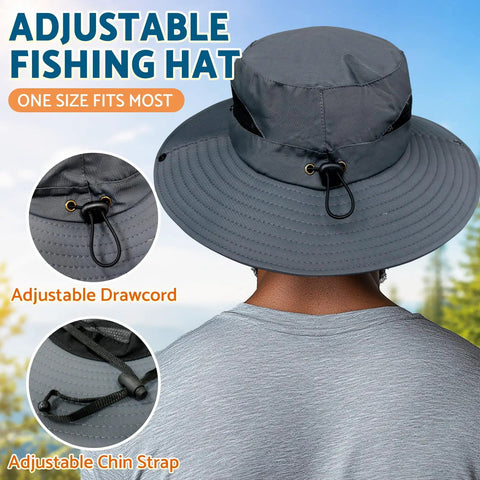 Adjustable back view of Wide Brim Bucket Hat With UPF 50 Plus Sun Protection, Breathable Mesh Vent, Dark Gray