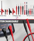All In One 29 Piece Multimeter Test Leads Kit With Replaceable Wire Piercing Probes Alligator Clips Hook Clips And Tweezers