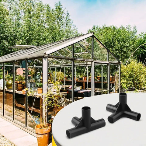 Four Way Black PE Pipe Fittings For Greenhouse Frames And Plant Supports, Dope DIY Garden Structure Connectors In 8mm, 12mm, 16mm And 19mm Sizes, Outdoor Tent Joint Kit