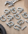 Thirty Pack Three Eighth Inch D Ring Shackles Galvanized Carbon Steel Screw Pin Anchor Shackles for marine, mining, and home use.