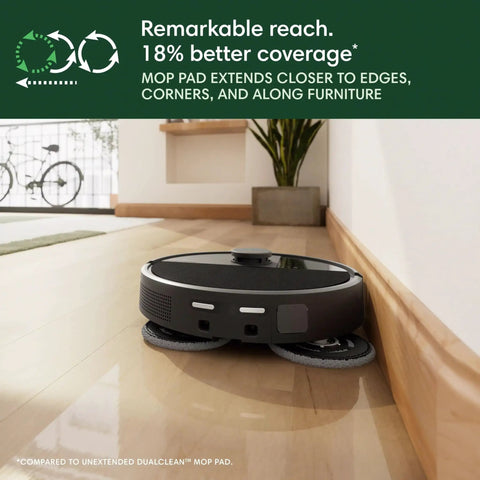 Smart Robot Vacuum And Mop Combo With Auto Wash Dock for Busy Homes navigating close to edges on hardwood floor.