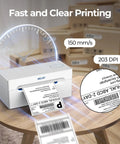 Bluetooth Thermal Shipping Label Printer For Small Biz Wireless 4x6 Label Printer That Works With IPhone Android Windows Great For Amazon eBay Shopify Etsy White showing fast printing speed and clarity.
