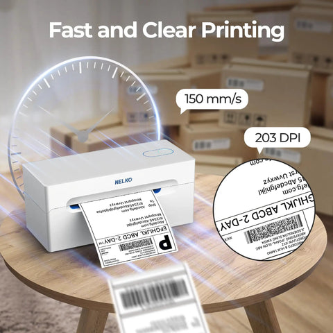 Bluetooth Thermal Shipping Label Printer For Small Biz Wireless 4x6 Label Printer That Works With IPhone Android Windows Great For Amazon eBay Shopify Etsy White showing fast printing speed and clarity.