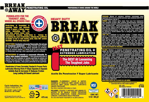 Label of Heavy Duty Breakaway Penetrating Oil For Loosening Rusted Joints And Bolts, Fast Acting Lubricant, 13 oz, NSF H2 Certified