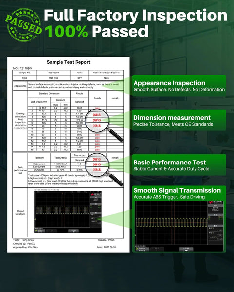 Road Ready Abs Wheel Speed Sensor Straight Swap Four Pack Factory Test Report with 100% Passed Results.