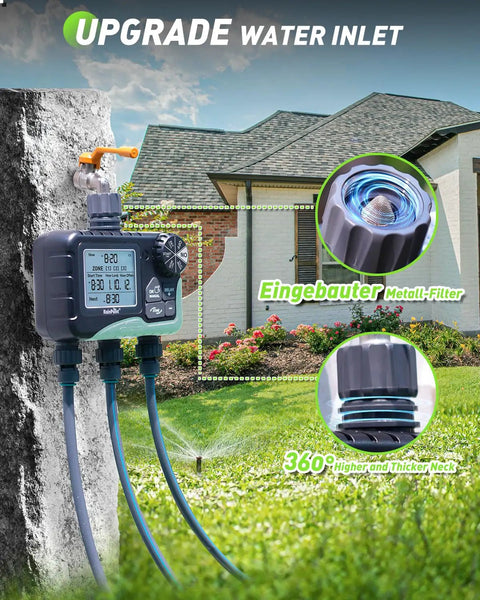 Three Zone Sprinkler Timer For Lawn And Garden With No Fuss Programmable Watering Modes Auto Manual Rain Delay IP65 Waterproof