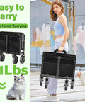 Woman carrying Foldable Wagon Cart With Wheels For Outdoor Adventures, Collapsible and portable, 125L capacity, folded view