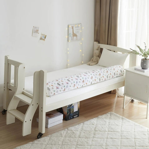 Dino Approved Toddler Bed Guard Rail 52 Inch Foam Bed Bumper With Removable Washable Cover on child bed in bedroom