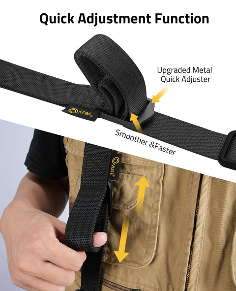 User adjusting Two Point Sling With Padded Wide Strap And Removable Swivels For Quick Easy Adjustments Up To 63 Inches Black
