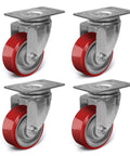 3 Inch Heavy Duty Swivel Caster Set Of Four Featuring Built Tough Polyurethane On Steel Wheels For Smooth Rolling Action close-up view