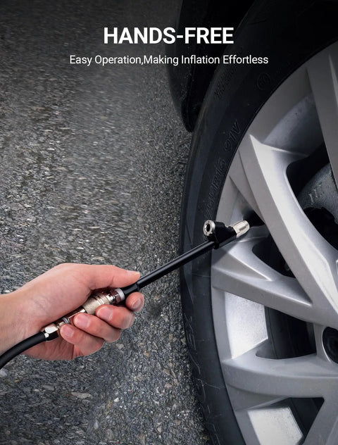 Using Extended Reach Dual Head Air Chuck Set 1 Quarter Inch FNPT With Quick Plug to inflate car tire effortlessly