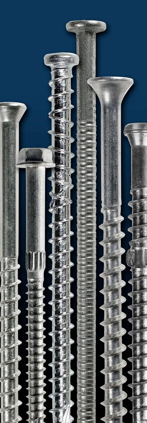 Bugle Head Wood Screws With Six Lobe Drive And T15 Bit Compatibility For Size 6 By One Quarter Inch premium fasteners displayed on a blue background.
