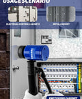 8 Ton Hydraulic Knockout Punch Kit for half to two inch conduit in use on electrical control cabinet, showing 360-degree swivel head