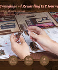 Hands assembling Cherry Blossom Sakura Train Book Nook Kit With LED 3D Wood Puzzle And Infinity Mirror on a table