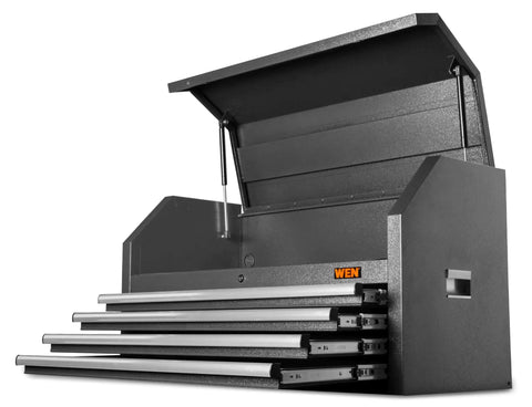 42 Inch Premium Tool Chest With Heavy Duty 21 Gauge Powder Coated Steel Construction, Four Lockable 100 Pound Soft Close Drawers, Tall Till Lid