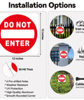 Two Pack Do Not Enter Sign 12x12 Inches Aluminum Reflective No Entry Metal Signage Weather Resistant Easy To Install White And Red Safety Sign For Home, Office, Workshop, And Construction Sites mounted on fence and wall