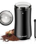 One Touch Electric Coffee Grinder For Beans, Spices, Herbs And Seeds, Compact Black Kitchen Mill with Clean Brush and Lid Open