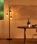 Industrial Floor Lamp With Mason Jar Base And Hanging Glass Shades In A Dope Modern Tree Design Five Foot Tall Reading Light