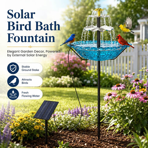 Solar Fountain Bird Bath For Outdoor Backyard Yard Metal Bird Bath Bowl On Stake 1.45 Gal Water Dispenser For Birds
