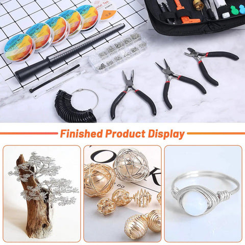Ring Making Kit With Wire Wrapping Tools And Ring Sizers, Jewelry Craft Supplies Bundle Including pliers and finished products