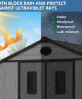 8x6 Ft Resin Storage Shed With Floor For Backyard And Outdoors roof showing UV resistance and waterproof features
