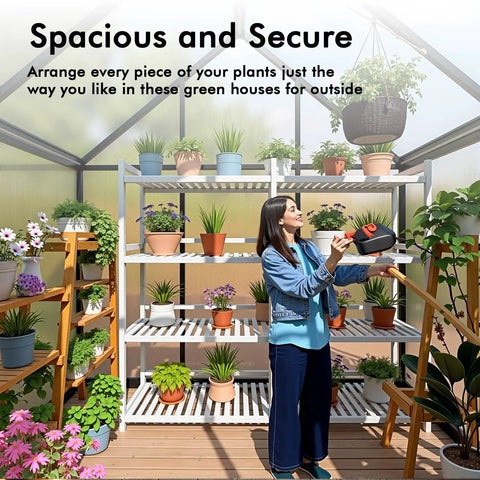 6x4 Ft Small Greenhouse With Aluminum Frame And Polycarbonate Panels For Outdoors, Weatherproof Garden Grow Shelter With Thermometer, Easy Assembly, Protects Vegetables Or Plants In Any Season