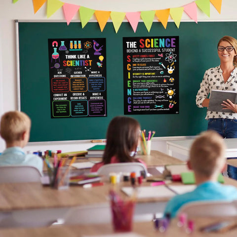 Must Have Science Class Rules Poster Set in classroom with teacher, glossy PET posters, 11x17 inches, middle and high school decor