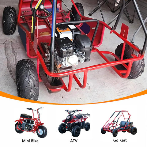 Red go-kart frame showcasing mounted Tubeless 145 70 6 Tire Set For Coleman PowerSports Mini Bikes Go Karts ATVs 2 Pack