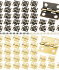 Top Shelf Mini Brass Hinge Kit With Antique And Dope Gold Finishes Includes 240 Screws And Driver for DIY crafts, showcasing bronze and gold hinges.